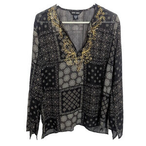 y2k Zero Zero Black Embellished Sheer Top Large F1 Whimsigoth Fairy Boho